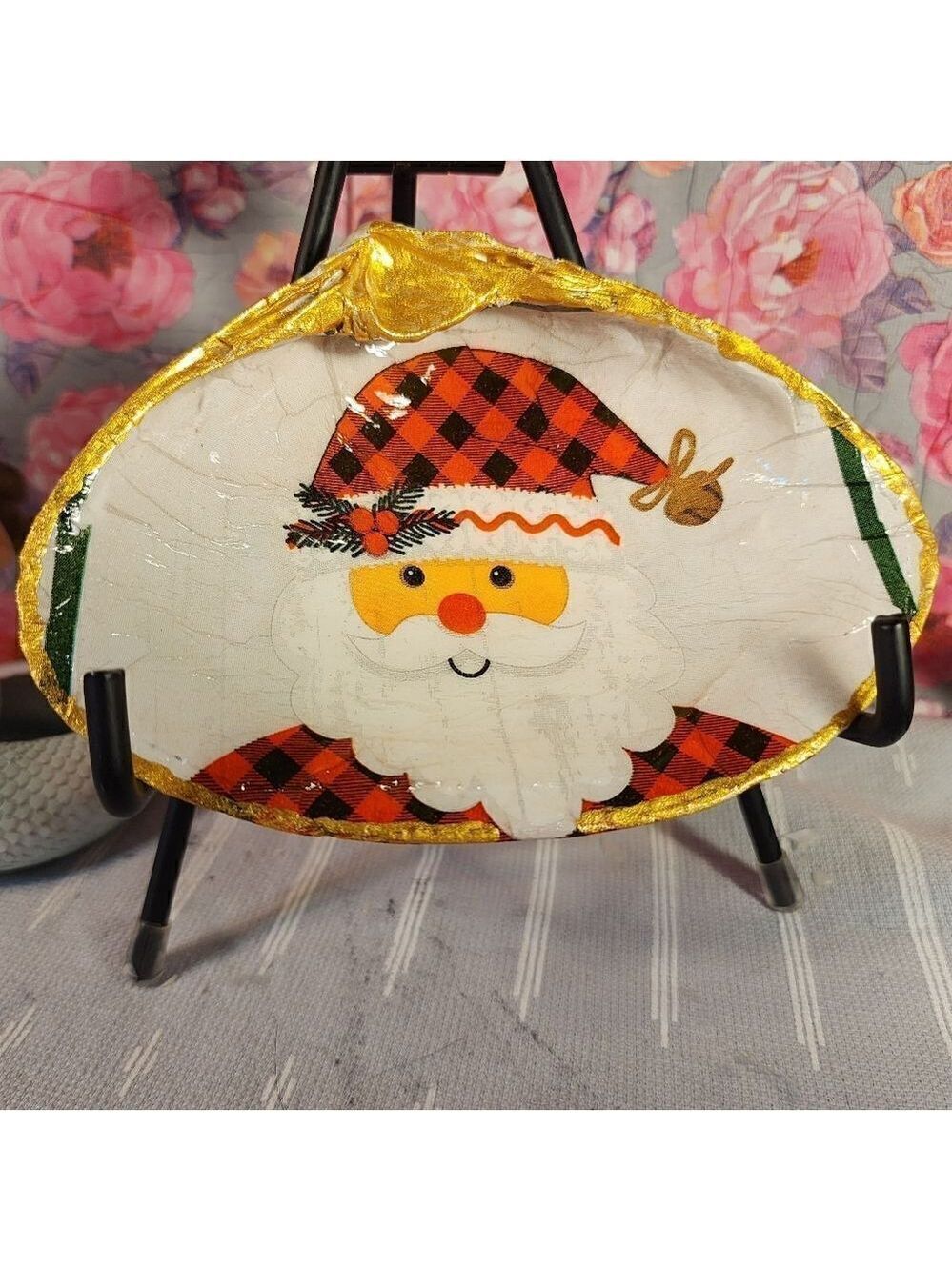 DECOUPAGE CLAM SHELL DECOUPAGE SANTA CLAUS 🧑‍🎄 ON A CLAM SHELL TRINKET DISH